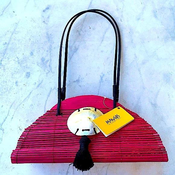 MANGOS PURSE HANDBAG WICKER FUSIA MOTHER OF PEARL NEW HANDCRAFTED Y2K VINTAGE - Picture 1 of 9